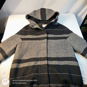 Ann Taylor LOFT Gray Black Striped Wool Blend Long Full Zip Coat*The Passmaster*